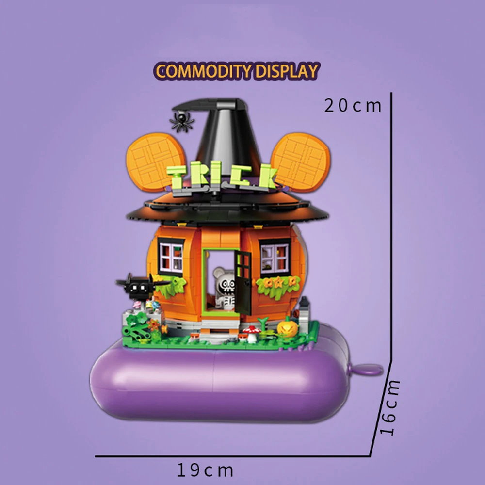 Bear Street View Building Block Pumpkin House Bricks Halloween Dolcetto O Scherzetto Ghost Magic Music Box Giocattolo Educativo Per Regalo Per Bambini