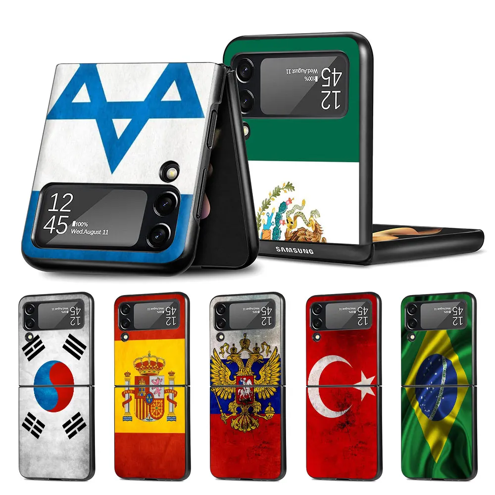 Bandiera Nazionale Ru Fr Uk Custodia Per Samsung Galaxy Z Flip3 5G Flip4 Hard Pc Cover Z Flip 4 3 Black Coque Zflip3 Zflip4 Phone Shell