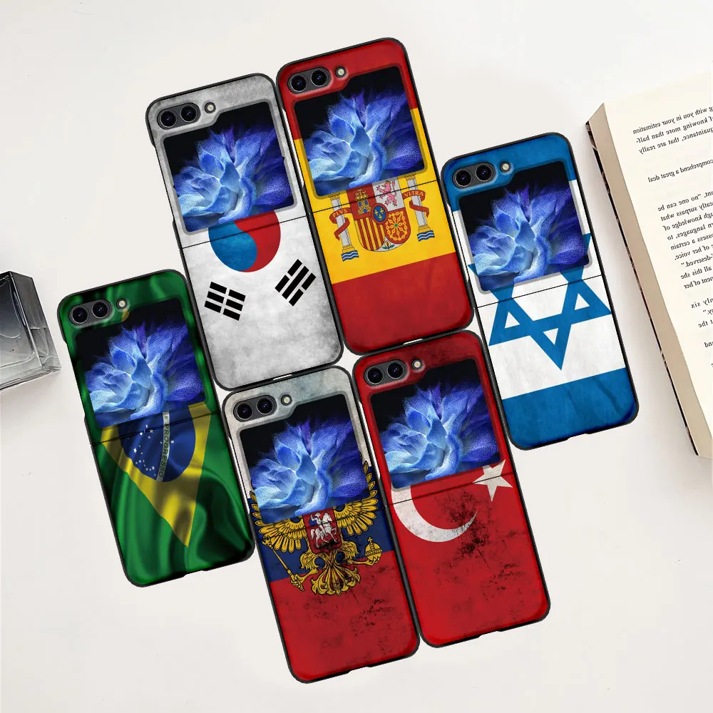 Custodia Per Telefono Cellulare Pieghevole Con Bandiera Nazionale Ru Fr Uk Per Samsung Galaxy Z Flip5 Z Flip 5 Zflip5 Guscio Protettivo Per Pc Rigido 