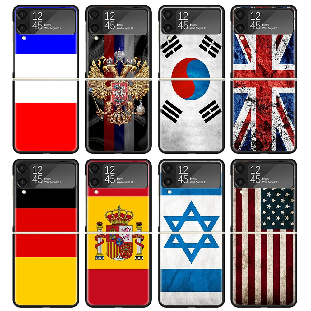 Bandiera Nazionale Ru Fr Uk Custodia Per Samsung Galaxy Z Flip 4 5 3 Z Flip5 Flip4 5G Cover Rigida Per Telefono Flip3 Split Pieghevole In Plastica Ner