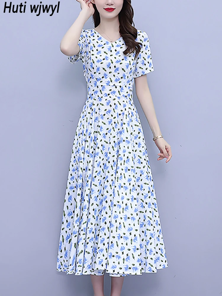 Summer Boho Elegant Casual Prom Clothes Donna Blue Floral Chiffon Chic Long Eveing Dress 2023 Vintage Bodycon Party Night Dress