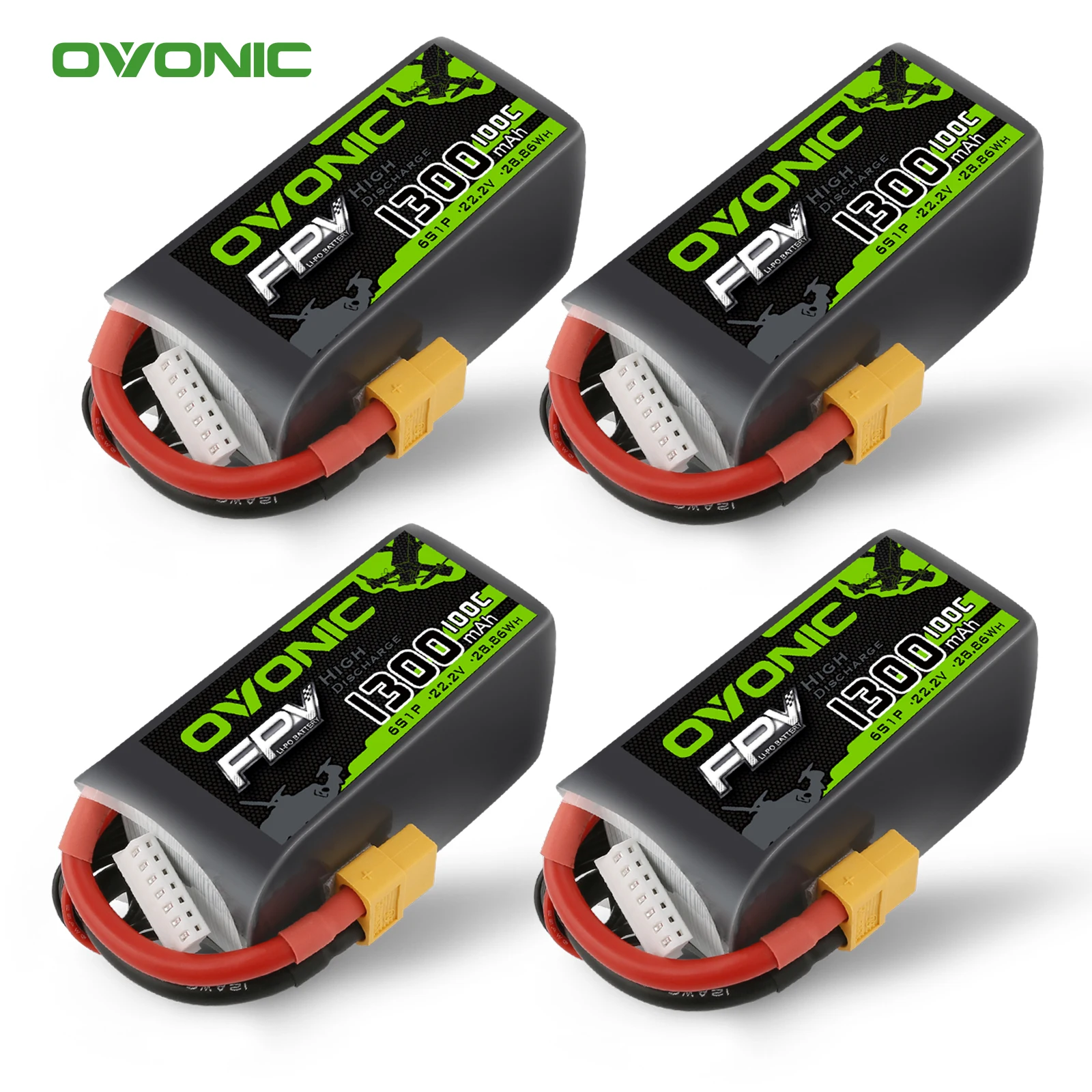Batteria Lipo Ovonic 22.2V 100C 6S 1300Mah Con Spina Xt60 Per Freestyle Fpv Quadcopter 4 Pezzi 1 Pz