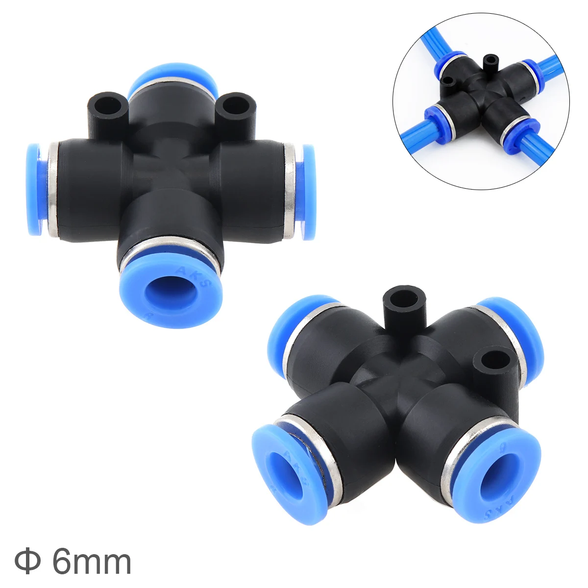 2Pcs 6Mm Cross Type Ape Plastic Four-Way Pneumatic Quick Connectors Pneumatic Insertion Air Tube For Air Tool Quick Fitting
