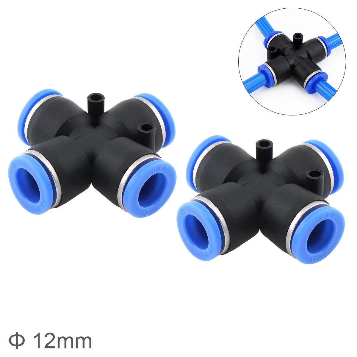 2Pcs 12Mm Cross Type Ape Plastic Four-Way Pneumatic Quick Connector Pneumatic Insertion Air Tube For Air Tool Quick Fittings