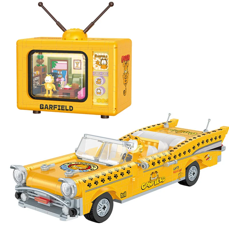 Balody Garfield Cat Mini Building Blocks Modello Open Toped Car Moc Tv House Brick Figure Toys Per Regalo Di Natale