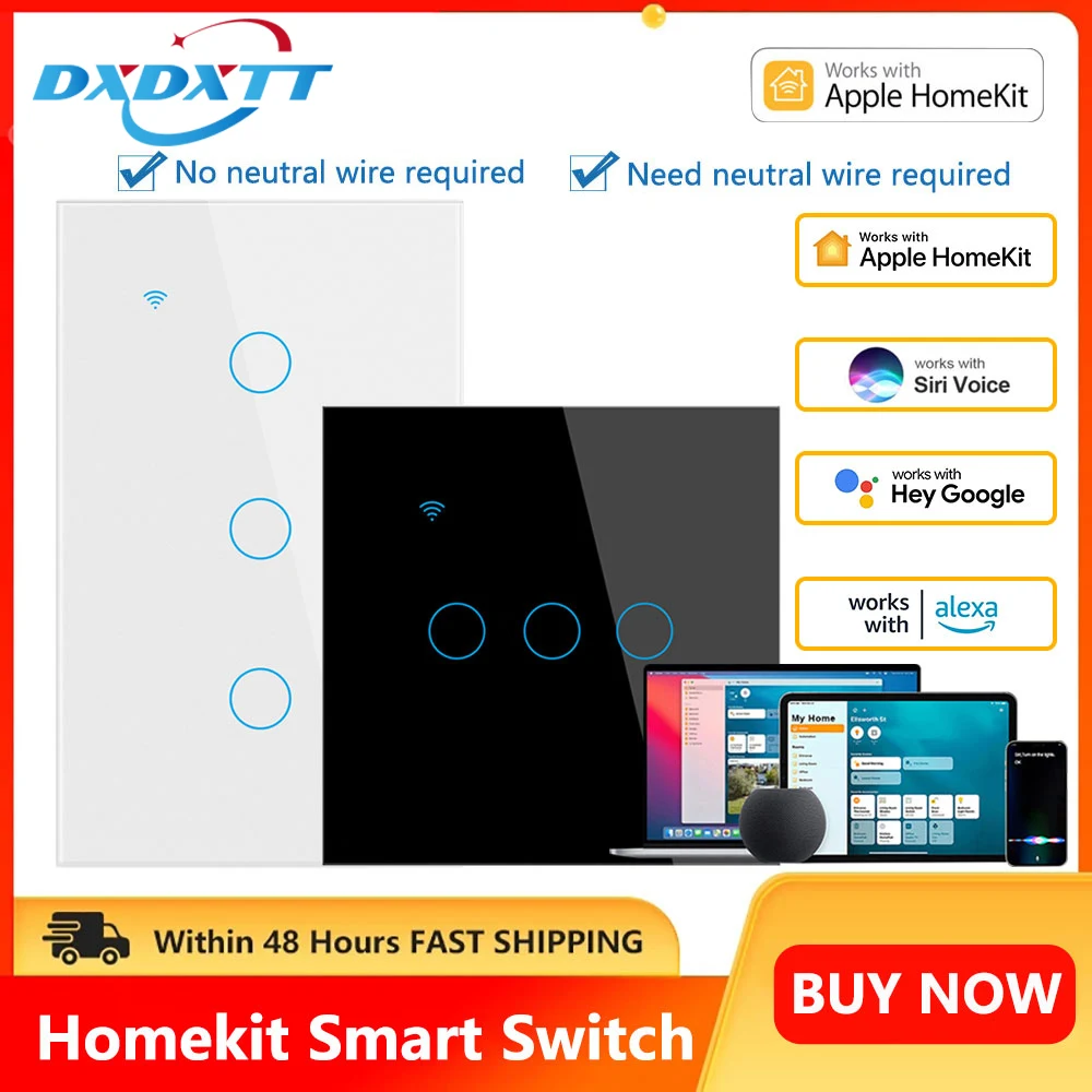 Apple Homekit Smart Switch No Neutral Eu/Us Wifi Touch Sensor Light Switch Smart Google Home Alexa Siri Controllo Vocale 220V 110V