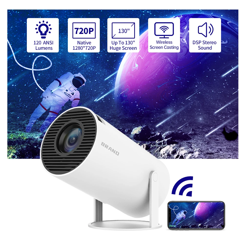 Salange Hy300 Smart Projector Android 11.0 Mini Wifi Portatile Home Cinema 130'' Video Beamer 1280*720P Supporto 1080P Per Samsung Apple Android Cellu