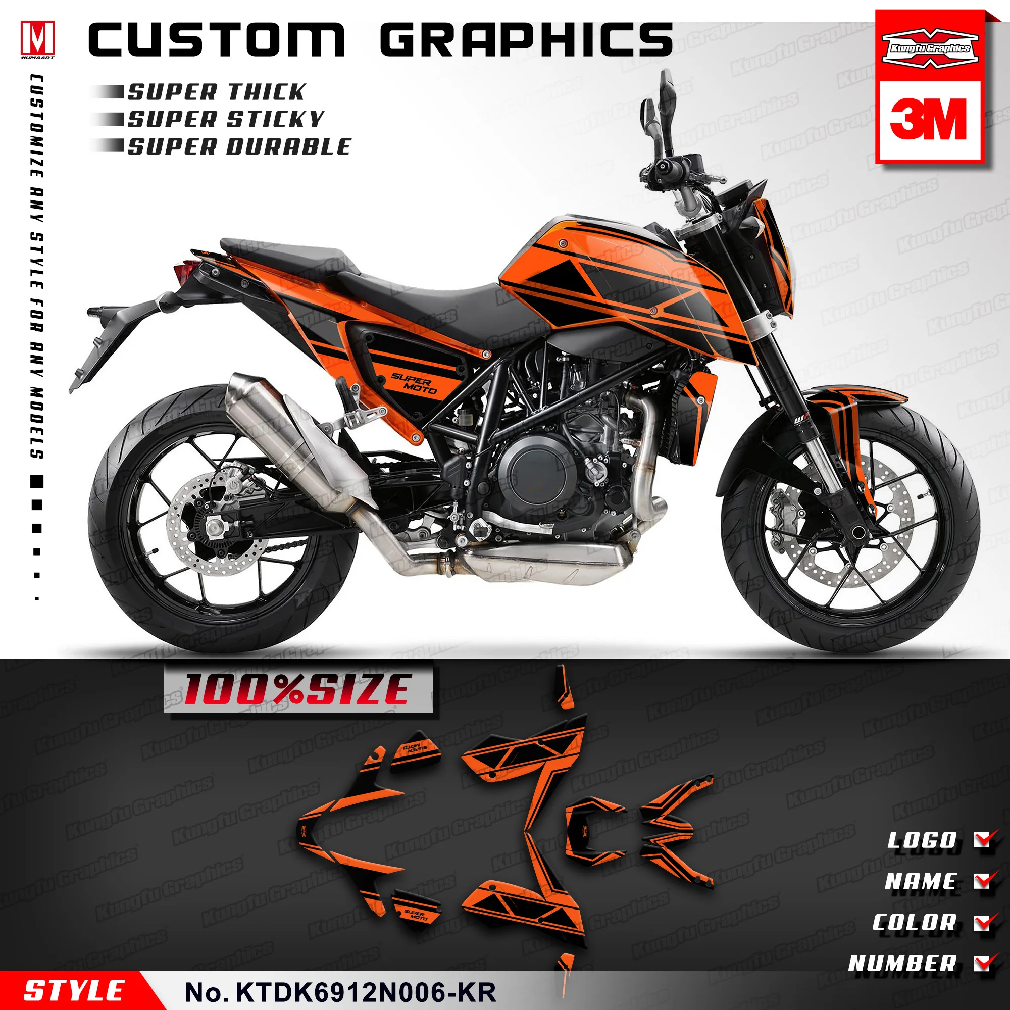 Kungfu Graphics Moto Stickers Decalcomanie Kit Per Duke 690 2012 2013 2014 2015 2016 2017 2018, Ktdk6912N006-Kr