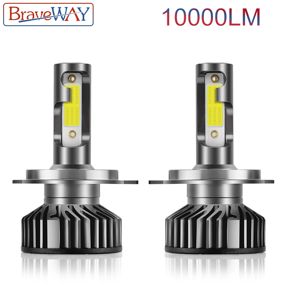 Braveway Car Mini Canbus Lampada H4 H7 Led Faro Per Auto 12V 10000Lm 6500K H11 Lampada A Led H7 H1 H8 H9 H4 Lampadina Per Moto