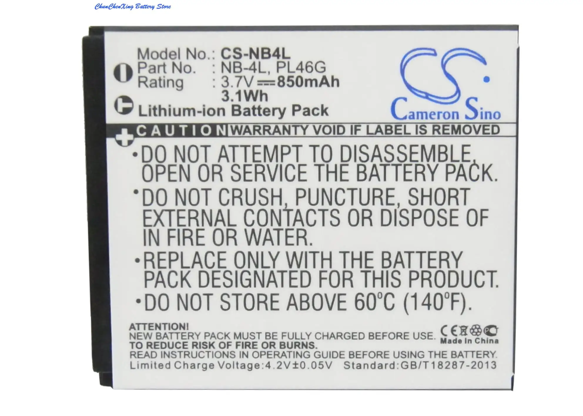 Batteria Cameron Sino 850Mah Nb-4L Per Canon Digital Ixus 100 Is,Ixus 110 Is,Ixus 120 Is,Ixus 30,Ixus 40,Ixus 50,Ixus 55,Ixus 60
