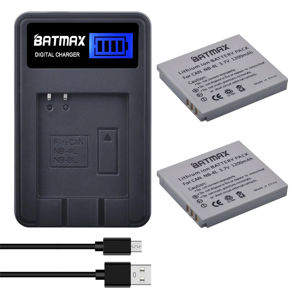 Batmax Nb-4L Batteria Nb4L + Caricabatterie Usb Lcd Per Canon Ixus 30 40 50 55 60 Powershot Sd780 Is Sd940 Is Sd960 Is Sd970 Is Sd1000