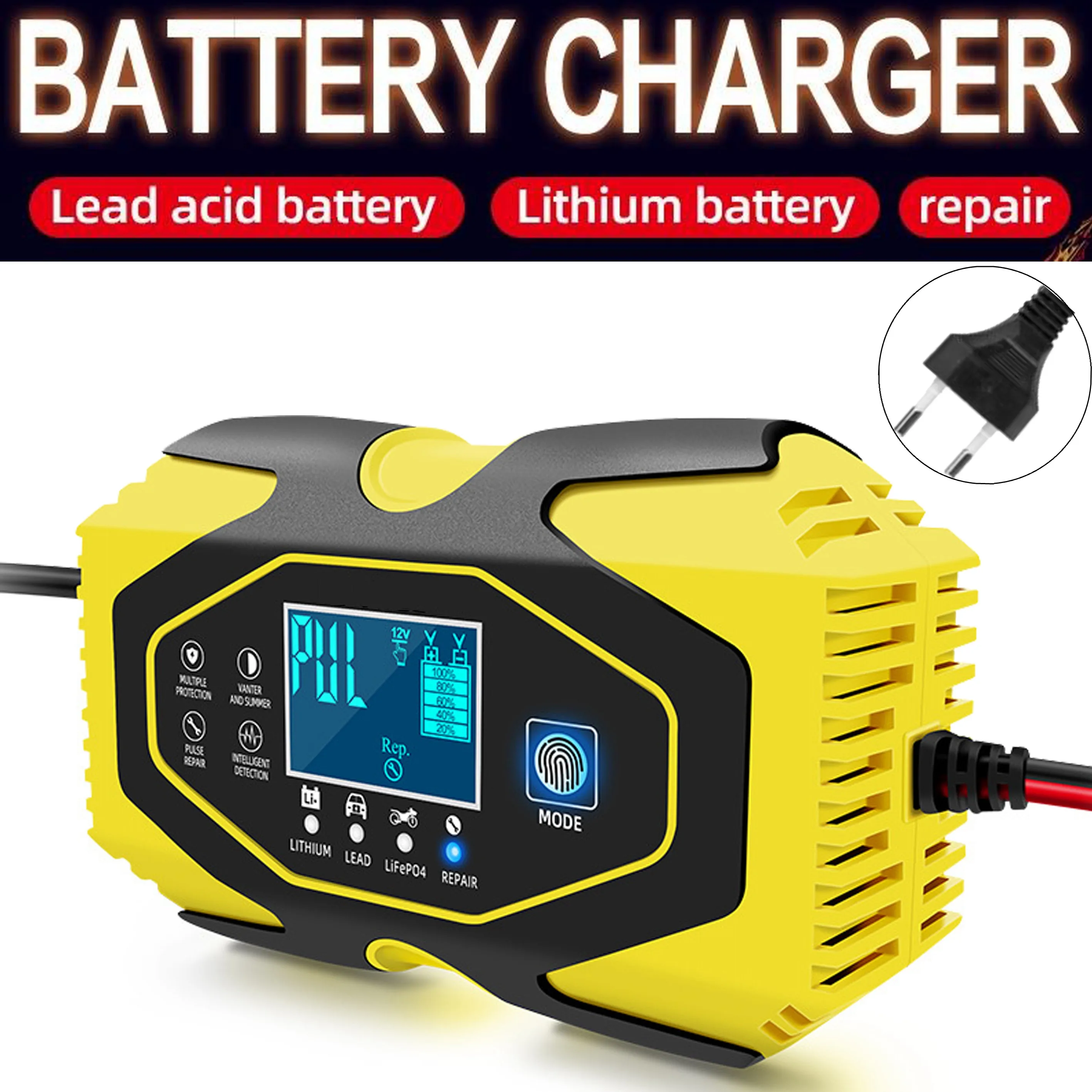 Caricabatteria Al Piombo Al Litio Lifepo4 12V 6A 24V 3A Caricabatterie Intelligente Con Carica Rapida Completamente Automatico Per 50Ah 75Ah 90Ah 100A