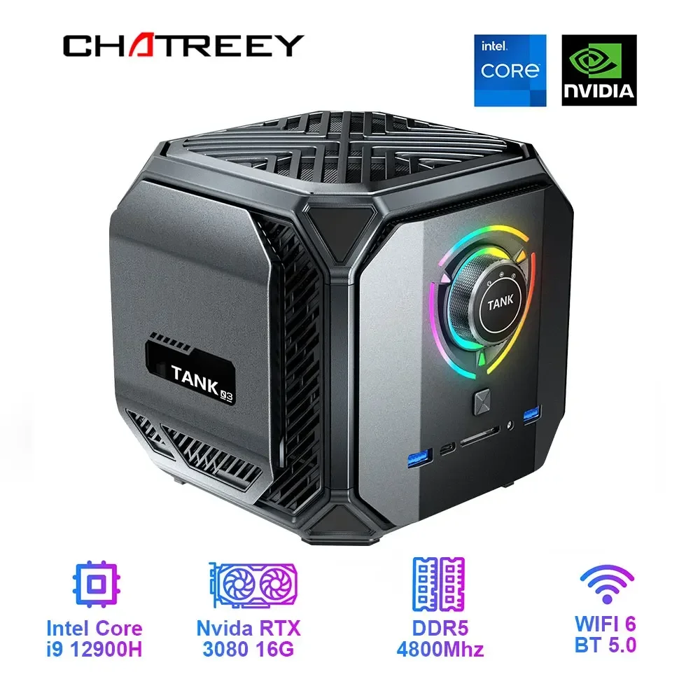 Chatreey Tank Mini Pc Intel Core I9 12900H I7 12700H Con Nvidia 3080 16G Gaming Desktop Computer Pcie 4.0 Wifi 6 Bt5.0