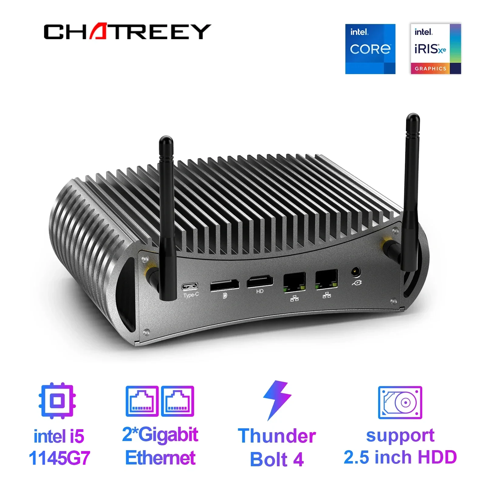 Chatreey Tk11- F Intel 11Th I5 1145 G7 Mini Pc Senza Ventola Gaming Desktop Computer 3 X4K @ 60Ghz Uscita Thundbolt 4 Supporto Nvme Ssd
