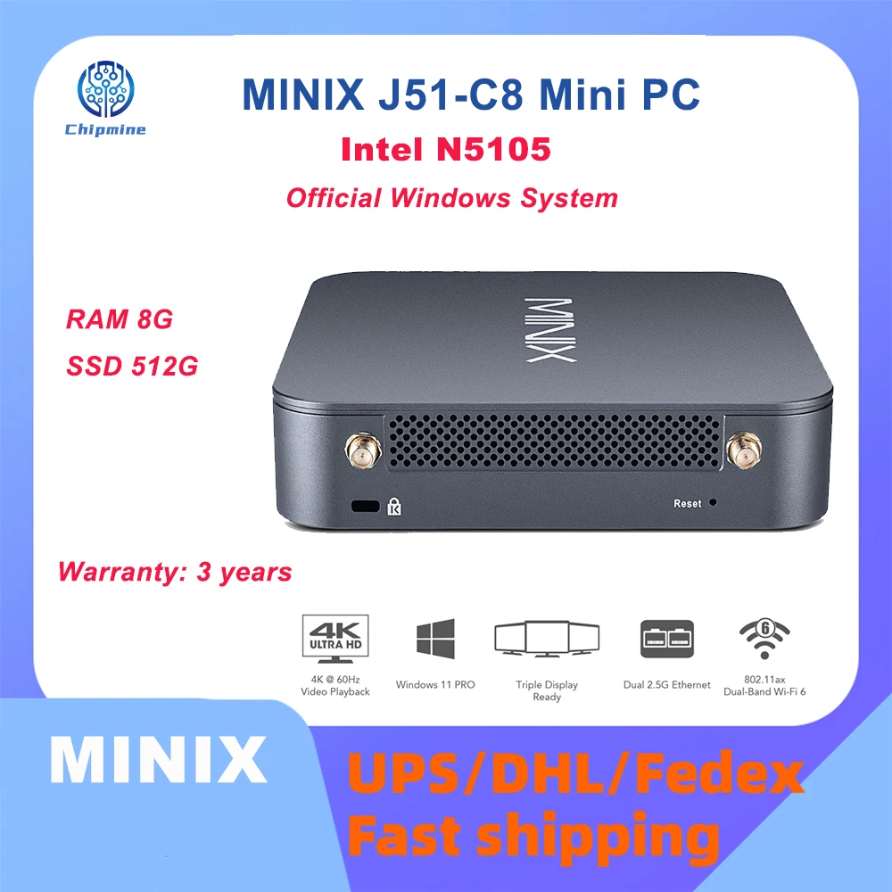 Minix J51-C8 Intel N5105 Gaming Mini Pc 8G 512Gb Office Home Design Wifi6 Dp Ddr4 Pc Windows 11 Pro Pc