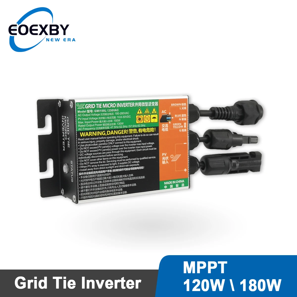 Eoexby 120W 150W 180W Mppt Solar Pv Grid Tie Micro Inverter Gmi Series Input Dc10.8-30V Output 110V-240V Solar On Grid