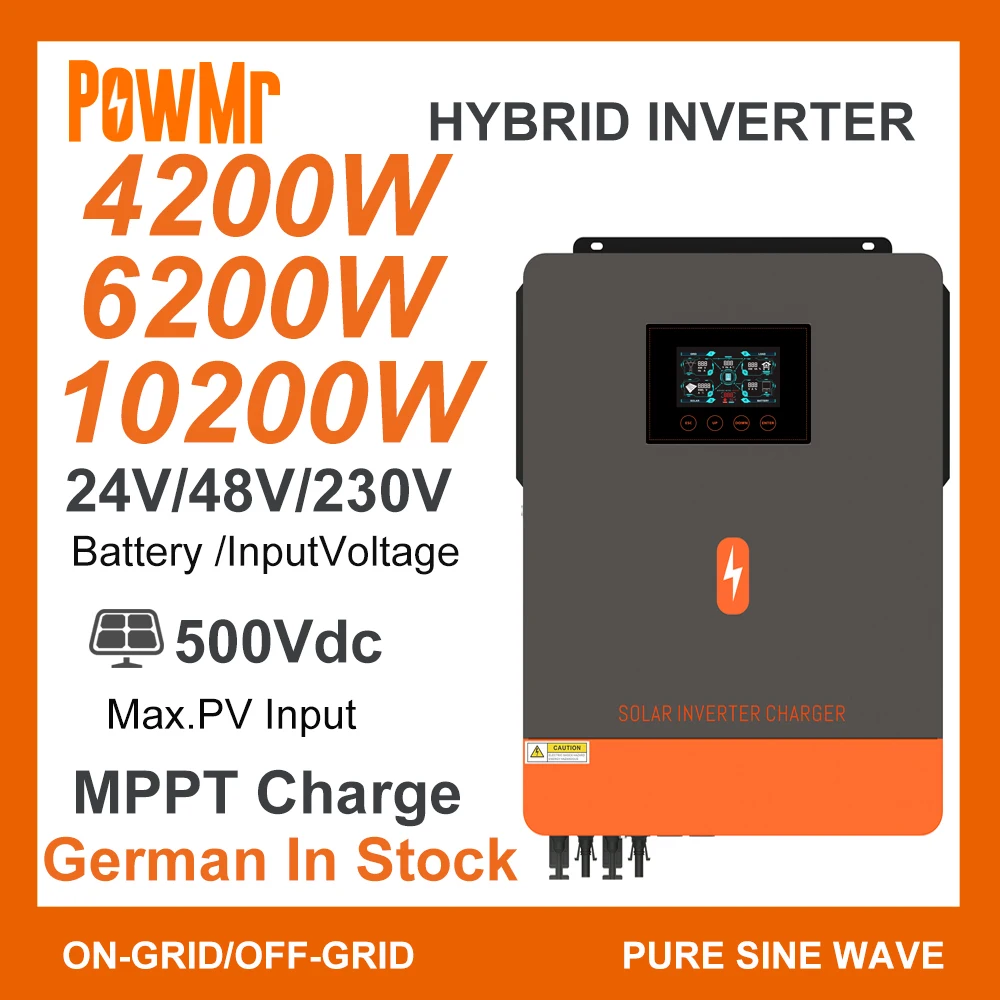 Hybrid Storage Power Inverter Grid Tie 4.2Kw 6.2Kw 10.2Kw Regolatore Di Carica Mppt 120A 160A Dc 24V 48V A 220Vac Solar Pv 500Vdc