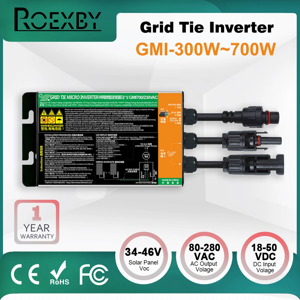 300W 350W 500W 600W 700W Micro Inverter Balcone Solar Pv Grid Tie System Per Uso Domestico Mppt Input Dc18-50V Solar Ac110V-240V