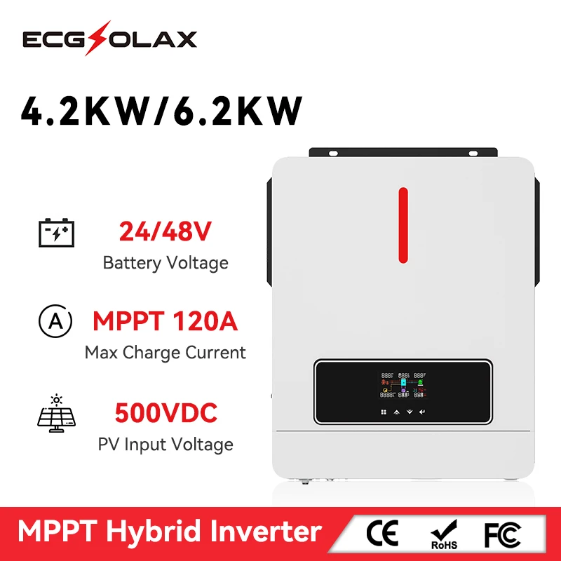 Inverter Ibrido Fotovoltaico 48V Inverter Fotovoltaico 4.2Kw 6.2Kw Inverter Solare Ibrido 24V 48V 220Vac With120A Regolatore Solare Mppt Pv 500Vdc Inv