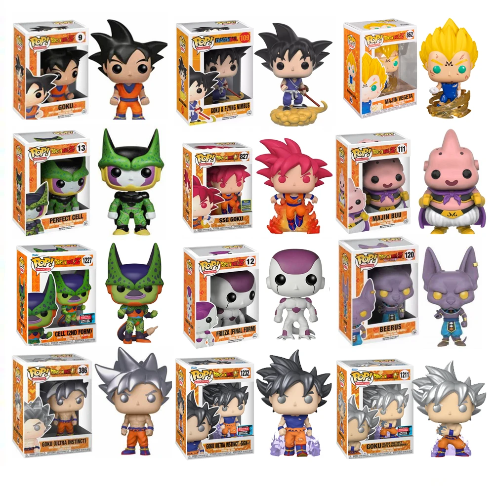 Funko Pop Dragon Ball Z Ssg Goku #827 Vegeta #10 Beerus #120 Gohan #383 Sell #1227 Vinyl Figure Doll Model Toys