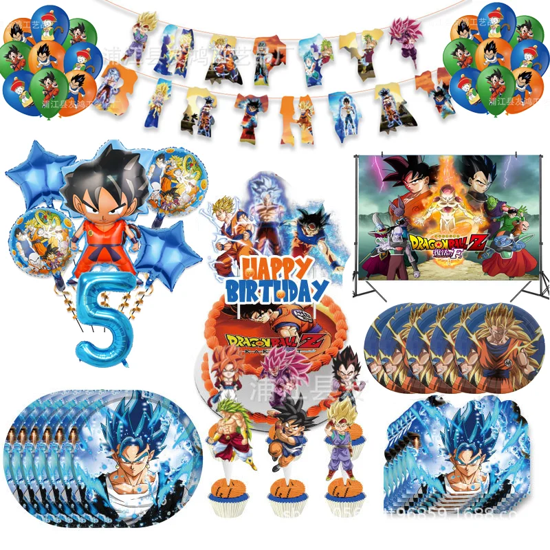 Dragon Ball Party Kids Happy Birthday Decorazioni A Tema Son Goku Vegeta Cake Numbers Balloon Banner Sfondo Ragazzi Regali 2023