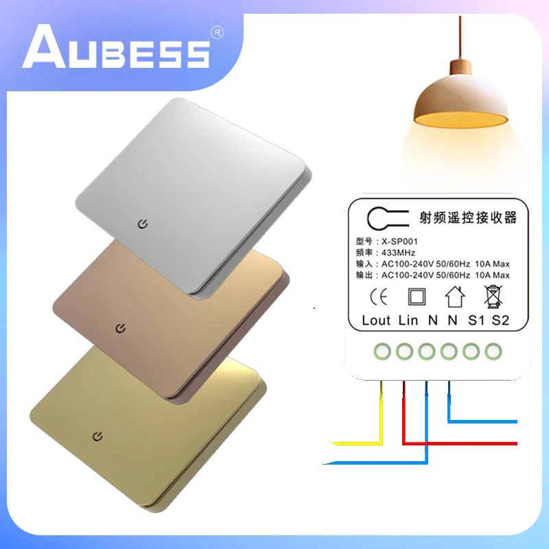 Aubess Wireless Smart Switch Light 433Mhz Rf Wall Panel Switch Con Telecomando Mini Relè Ricevitore Home Led Light Lamp Fan
