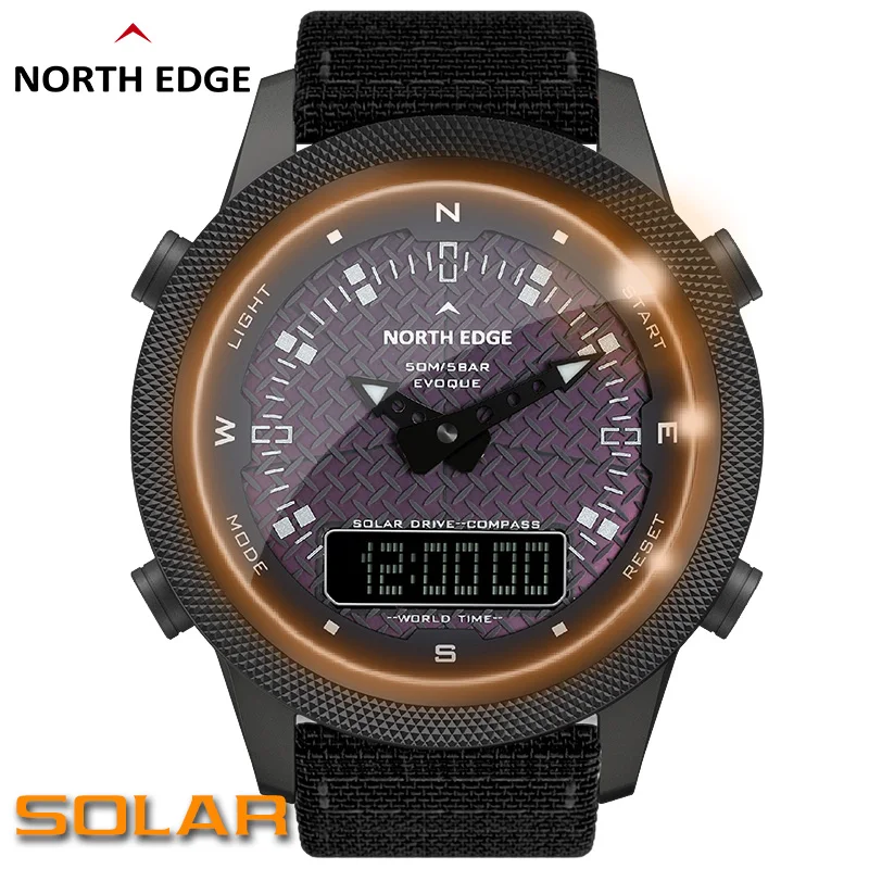 North Edge Men Solar Power Digital Watch Orologi Intelligenti Da Esterno Da Uomo Full Metal Waterproof 50M Compass Army Military Style Clock