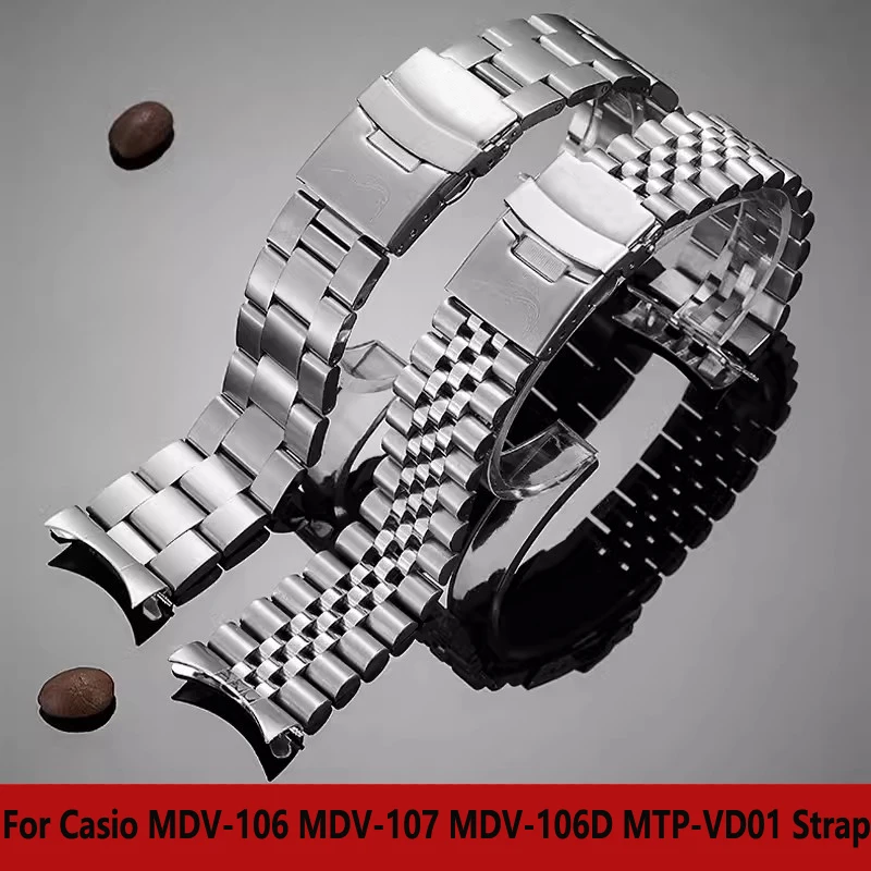 Cinturino In Metallo In Acciaio Subacqueo Da 22Mm Per Casio Duro Mdv107-1A Mdv106-1A Cinturino Per Orologio Cinturino Parti 3 Stili