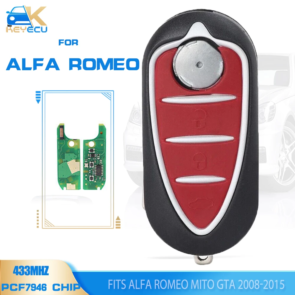Keyecu 433Mhz Pcf7946 Chiave Telecomando 3B Per Alfa Romeo Mito Gta 2008-2015 Giulietta 2010-2016 147 156