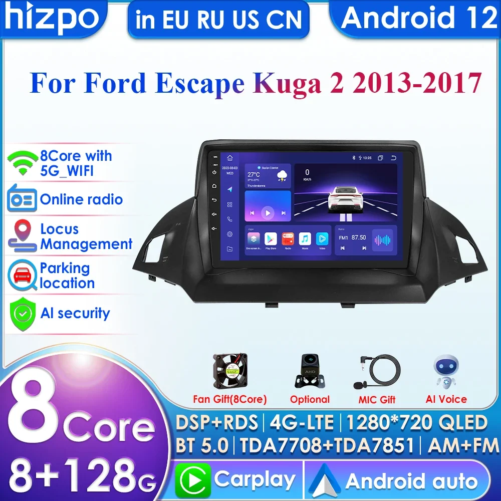 2Din Android Autoradio Per Ford Escape Kuga 2 2013 - 2017 Autoradio Lettore Video Multimediale Gps Navi Unità Principale Carplay 4G Stereo