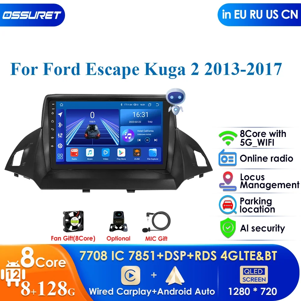 Carplay 4G Dsp Qled Schermo 2Din Android Autoradio Per Ford Escape Kuga 2 2013 -2017 Autoradio Lettore Video Multimediale Gps Stereo