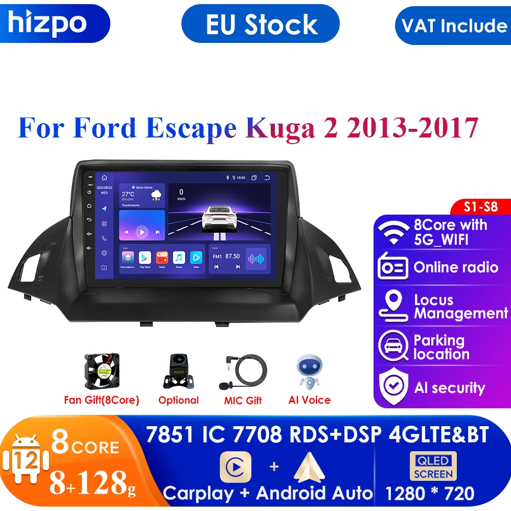 Carplay 4G-Lte Lettore Autoradio Android Per Ford Kuga 2 Escape 3 2013 - 2017 Autoradio Lettore Video Multimediale Navigazione