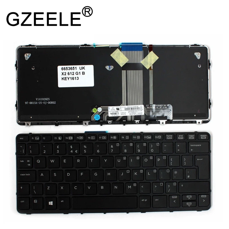 Nuova Tastiera Uk/Us/Br/Po Per Layout Hp Pro X2 612 G1 Cornice Nera Retroilluminata