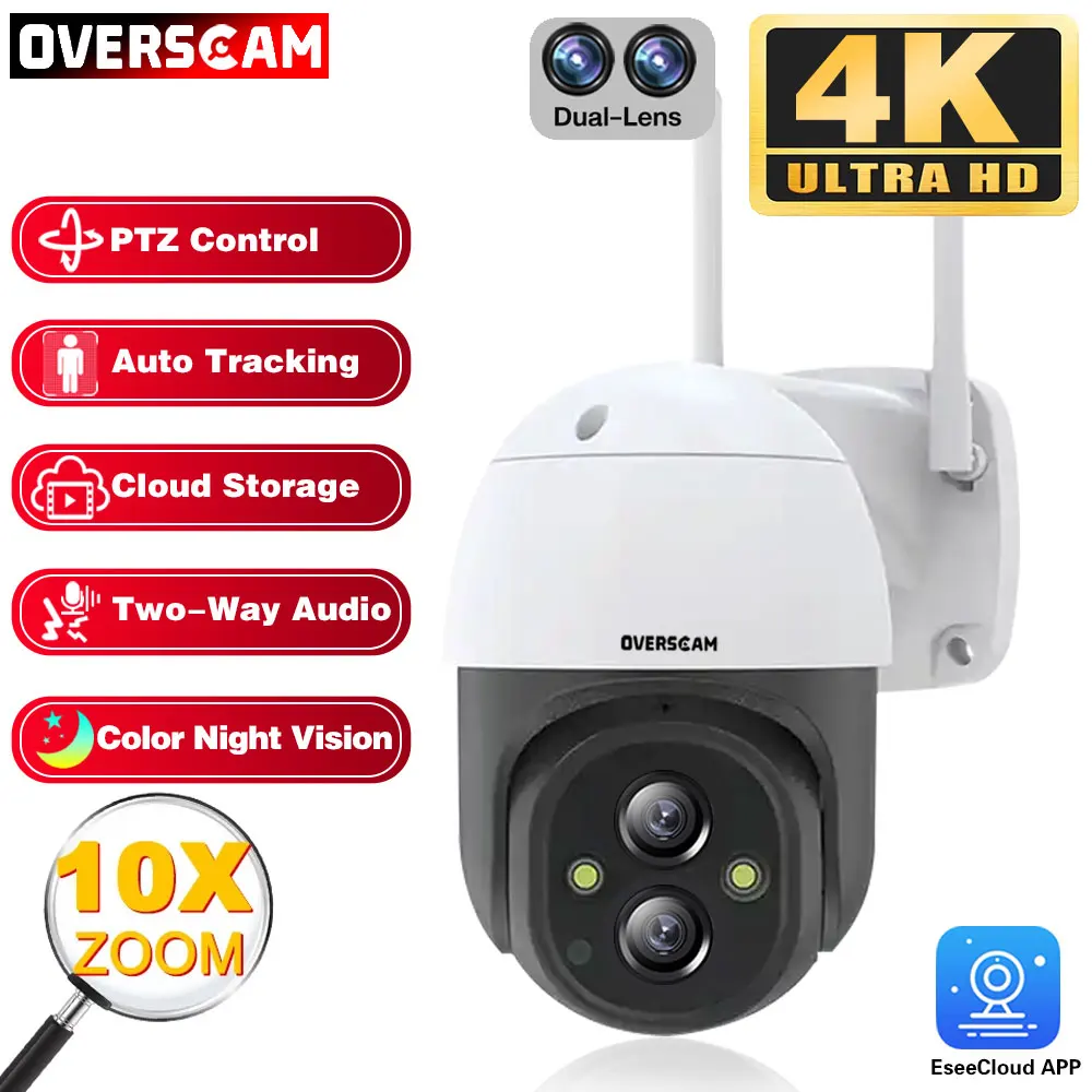 4K 8Mp Wifi Telecamere Di Sorveglianza Ip Dual Lens Ptz Wifi Video Cam Per La Casa Mini 10X Zoom Wireless Wifi Cctv Telecamere Di Sorveglianza