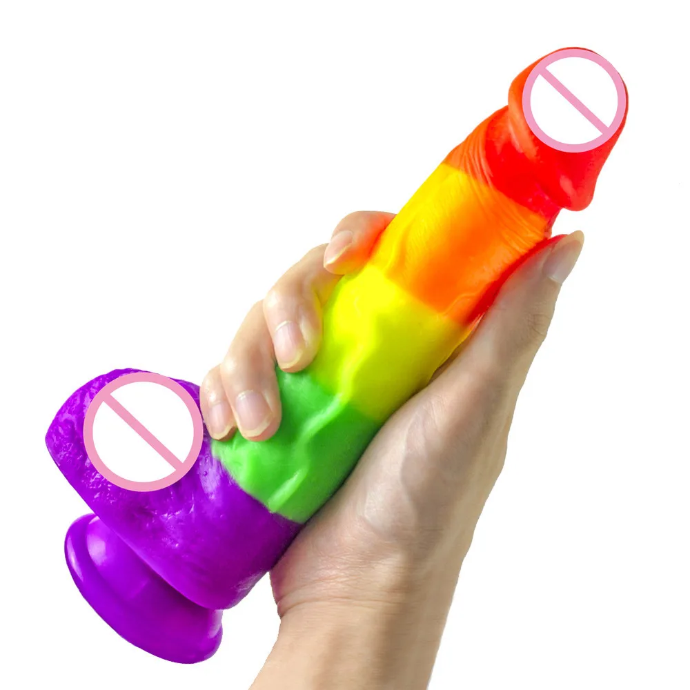 Simulazione Dildo Arcobaleno Colore Oversize Masturbatore Femminile Vibratore Indossabile Pistola Macchina Silicone Grande Cazzo Giocattoli Per Adulti