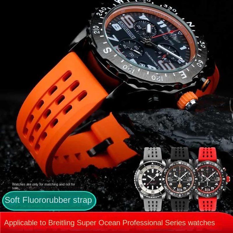 Cinturino In Gomma Da 20Mm 22Mm Per Seiko Breitling Black Bird Super Ocean Series Cinturino Impermeabile In Fluoruruber Traspirante