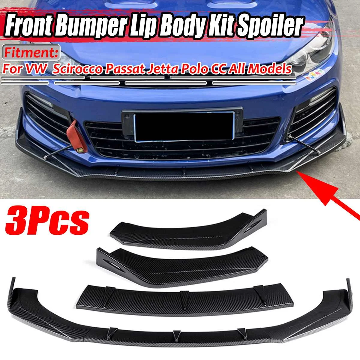 Golf Labbro Anteriore Auto Paraurti Anteriore Splitter Spoiler Lip Body Kit Per Vw Golf Mk1 Mk2 Mk3 Mk4 Mk5 Mk6 Mk7 Mk8 Per Jetta Per Scirocco