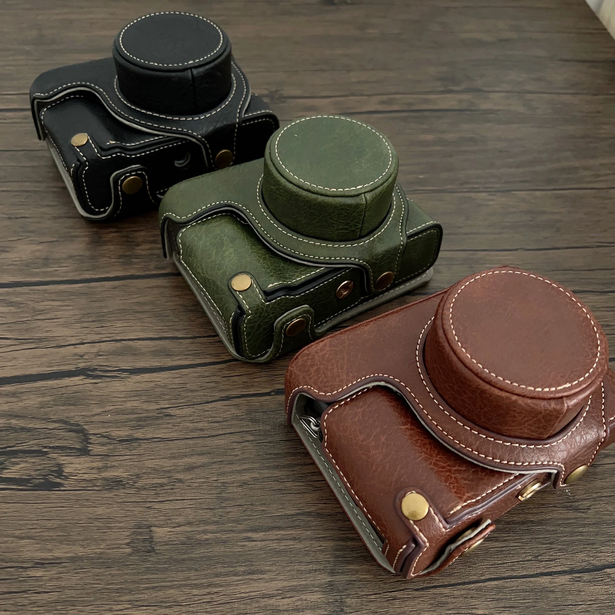 Leathe Corpo Della Fotocamera Custodia Rigida Custodia Protettiva Per Borsa Fondo Per Fujifilm Fuji X100V X100F X-100V Marrone/Nero/Verde