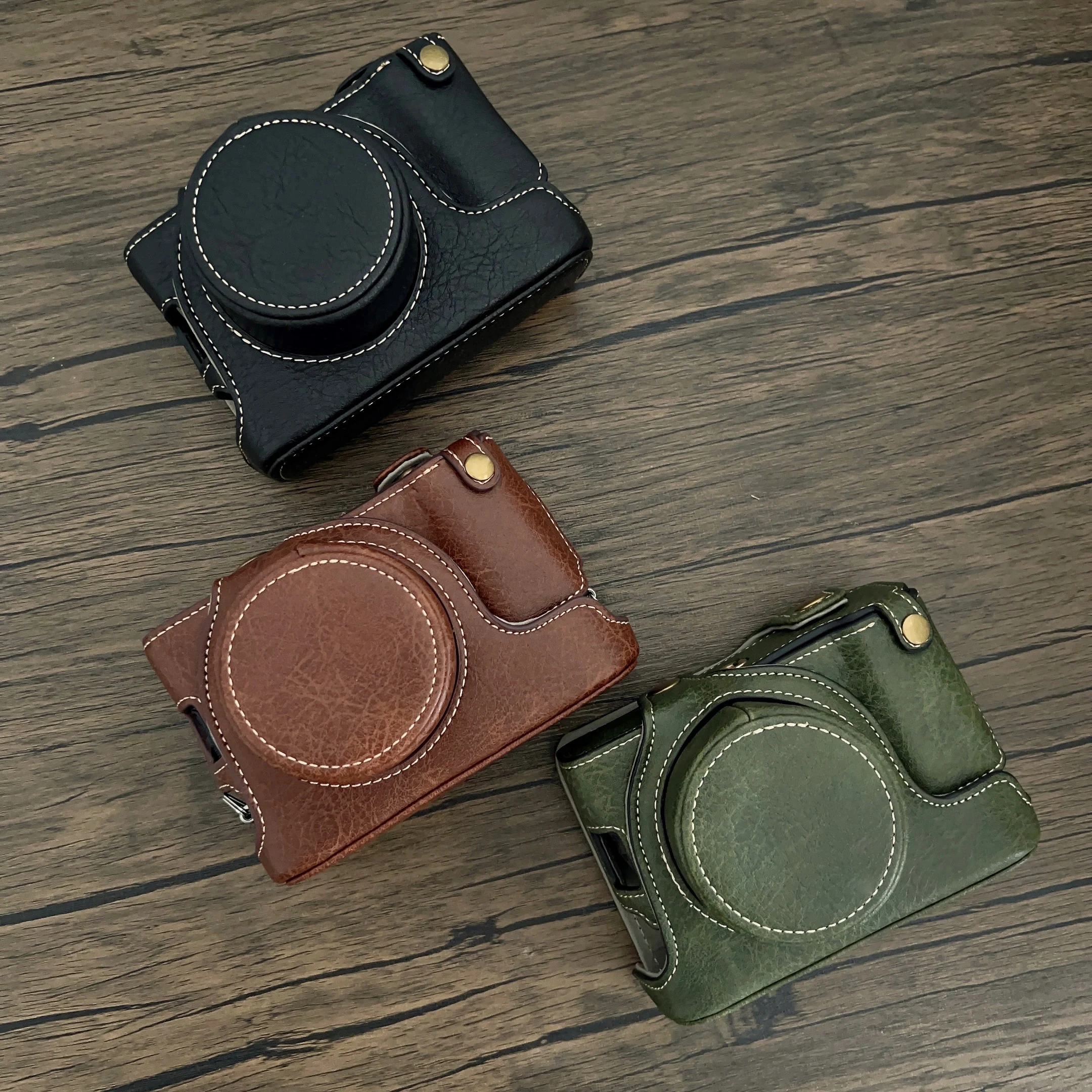 Leathe Corpo Della Fotocamera Custodia Rigida Custodia Protettiva Per Borsa Fondo Per Fujifilm Fuji X100V X100F X-100V Marrone/Nero/Verde