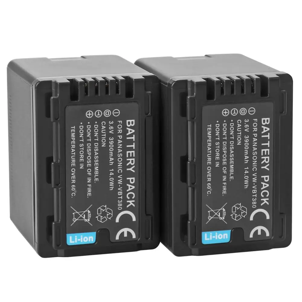 2 Pz Vw-Vbt380 Vbt380 Vw-Vbt190 Batteria Per Panasonic Hc-V250 Hc-V380 Hc-V510 Hc-V520 V710 V720 V750 V770 Vx870 Vx981K Wxf991K