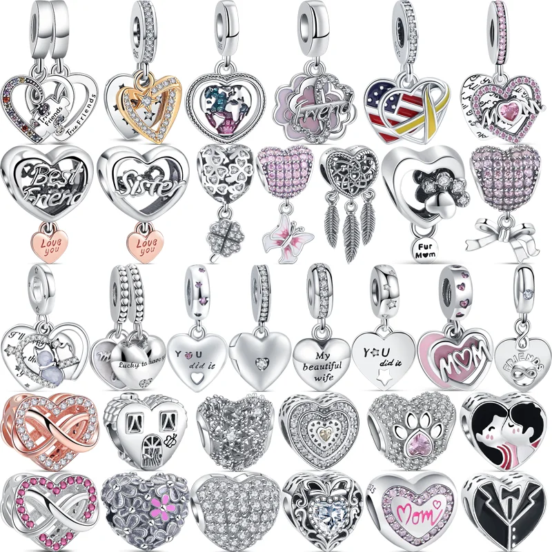 925 Argento Amore Cuore Eterno Brillare Stelle Amici Puzzle Ciondolo Perline Fit Originale Pandora Charms Braccialetto Gioielli Femminili