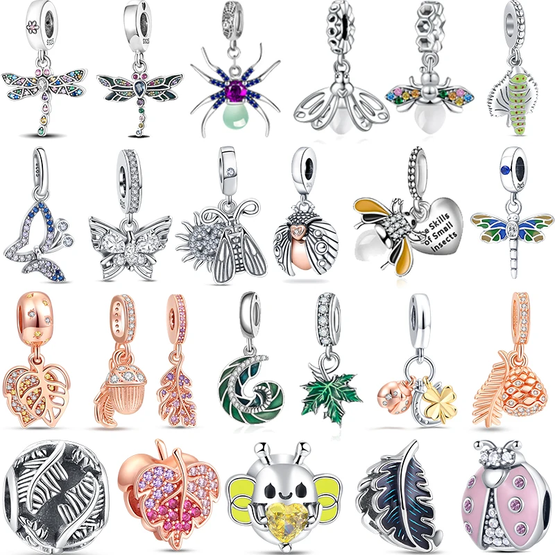 Nuovo In S925 Sterling Silver Leaves Charm Shine Butterfly Dragonfly Beads Fit Pandora Bracciale Ciondolo Fai Da Te Gioielli Donna Vendita Calda