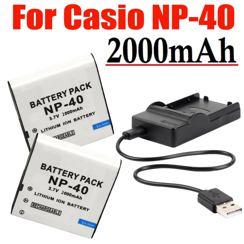 2000Mah Np-40 Np40 Cnp-40 Batteria + Caricabatterie Per Fotocamera Casio Exilim Ex-Z600 Ex-Z750 Z1000 Z1050 Z1080 Fc100 Fc150 P505 P600 P700