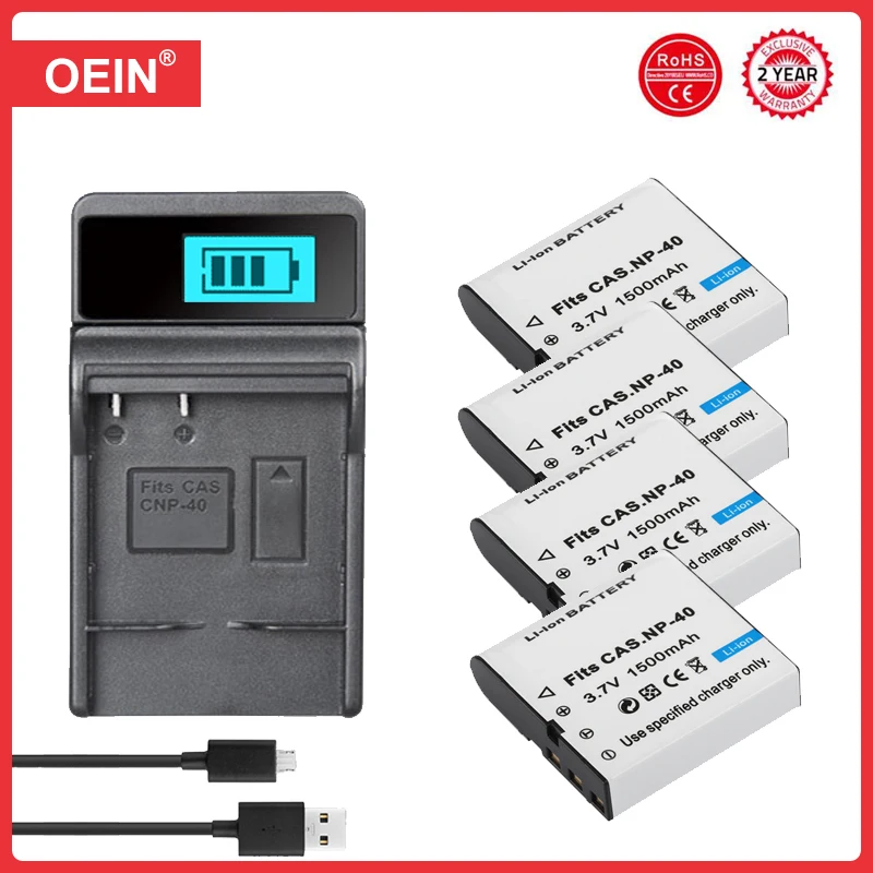 4 Pz Np-40 Np40 Cnp-40 Batteria + Caricabatterie Per Casio Exilim Ex-Z600 Ex-Z750 Z1000 Z1050 Z1080 Fc100 Fc150 P505 P600 P700 Fotocamera