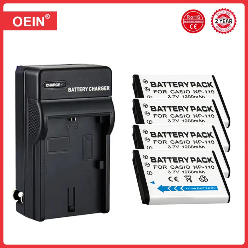 4Pcs 1200Mah Np-110 Batteria Per Fotocamera Np110 Per Casio Exilim Zoom Serie Ex-Z2000 Z2000Bk Z2000Pk Z2000Rd Z2000Sr Z2000Vt