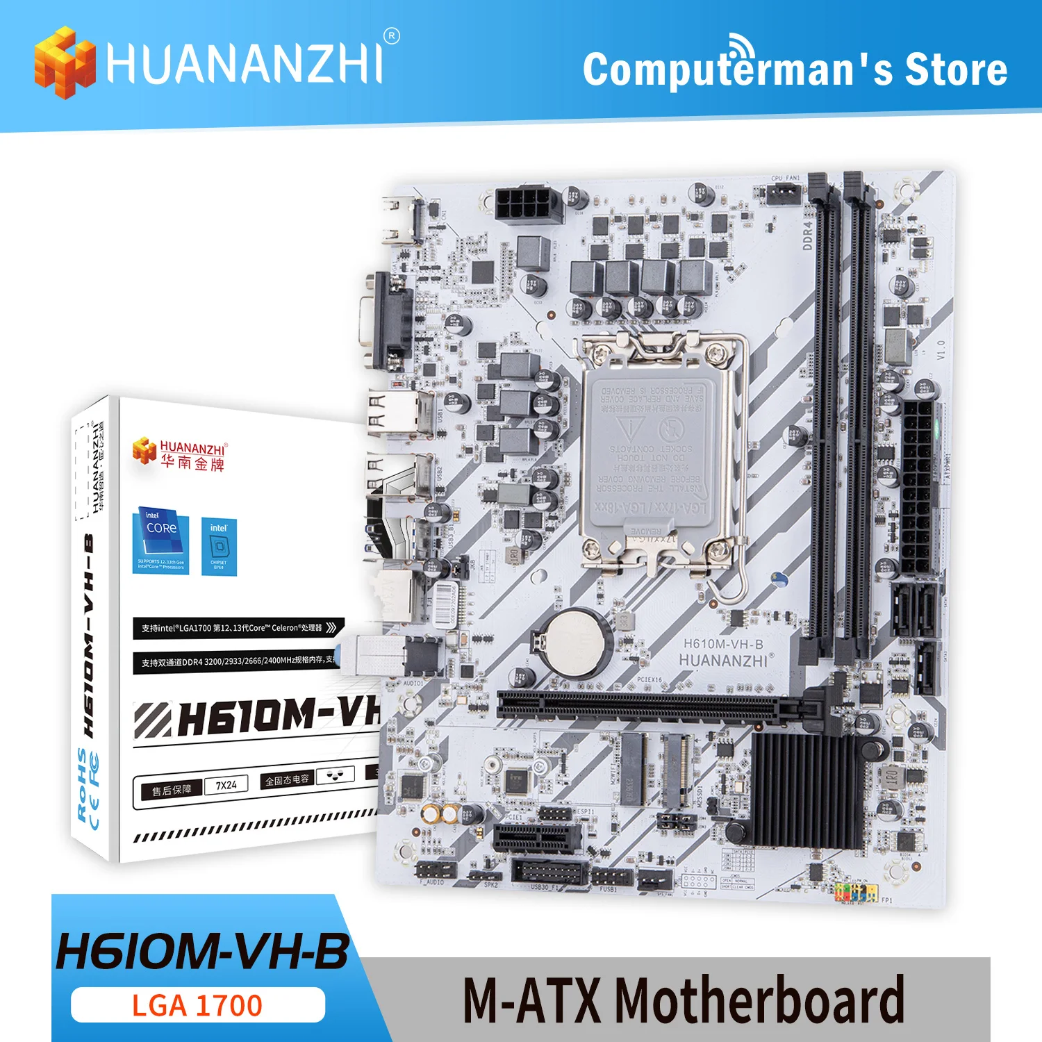 Huananzhi H610M Vh M Atx Ddr4 Supporto Scheda Madre 12 13 Gen (Cpu Intel Lga 1700 12100F/12400F/12490F/12600F/12700F/13600F)