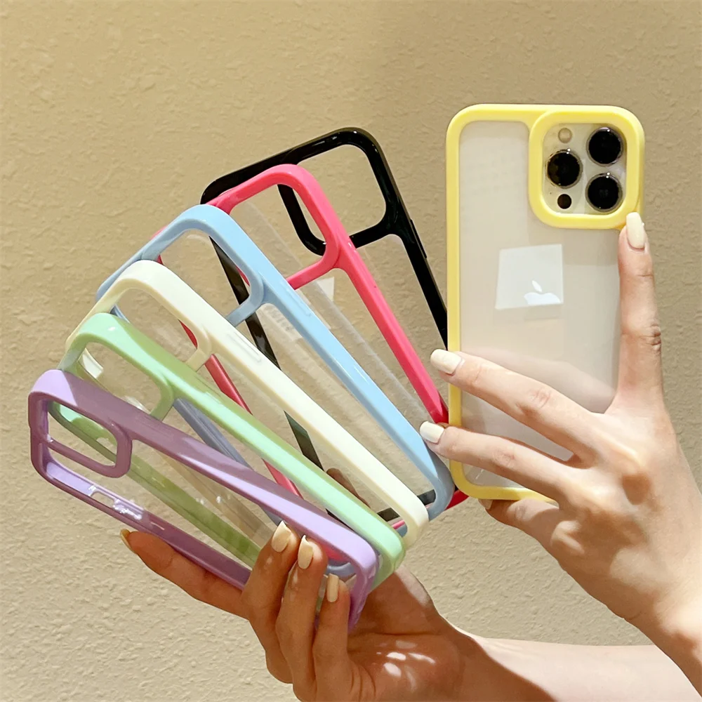 Custodia Trasparente Per Iphone 13 Custodia Iphone 11 12 14 Pro Max 13Promax Cover Posteriore Morbida Con Cornice Color Caramella