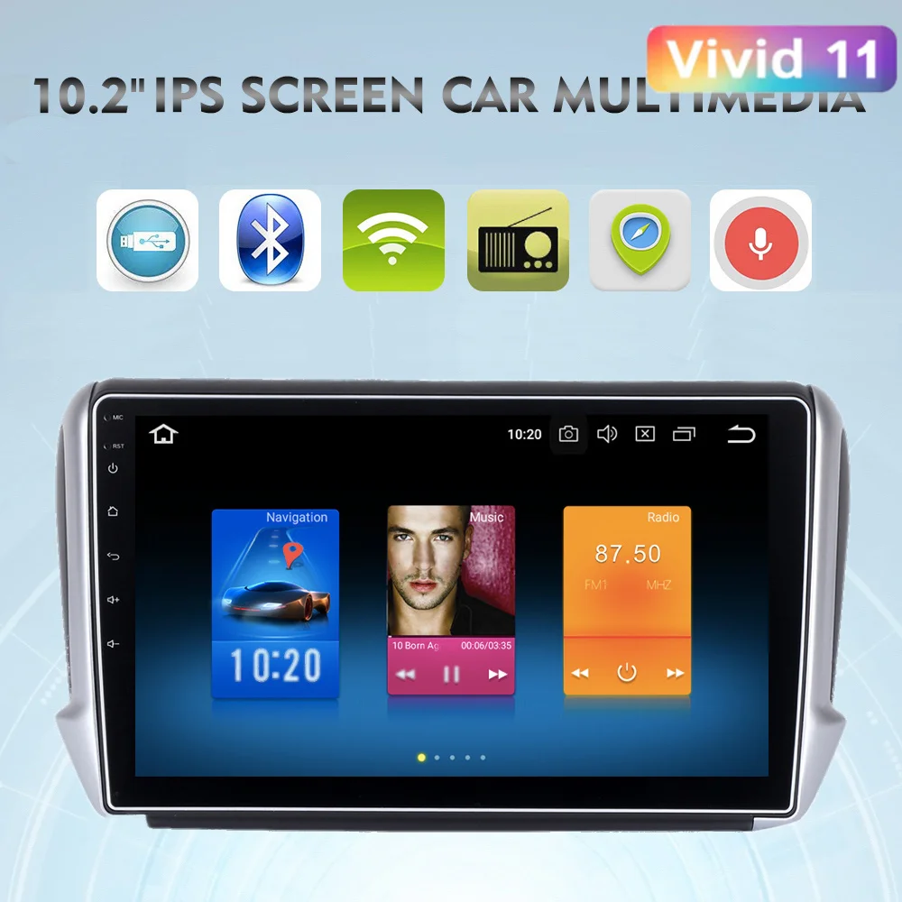 Dasaita Per Peugeot 2008 208 Din Gps Per Peugeot 10.2 "Android 10 Car Gps Radio Player Dsp Octa Core 4Gb 32Gb Stereo Multimedia