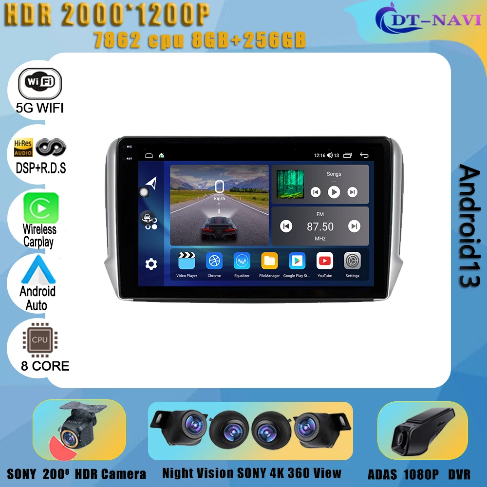 Carplay Autoradio Android 13 Per Peugeot 2008 208 2012-2018 Android 13 Lettore Multimediale Per Auto Auto Dvd Stereo Navigazione Gps