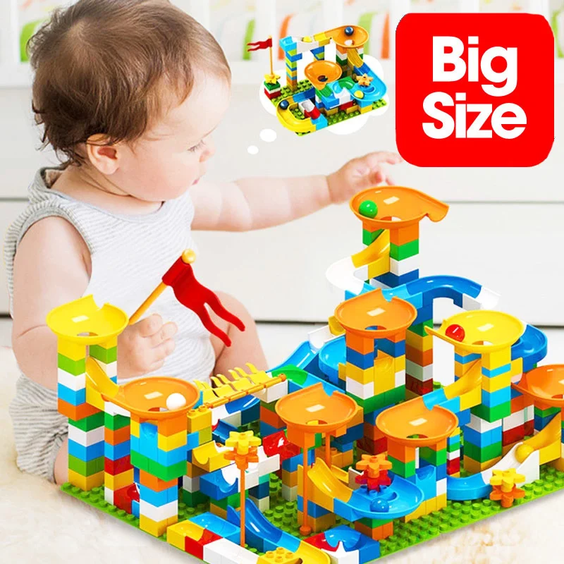 86-344Pcs Big Size Marble Race Run Building Blocks Maze Ball Track Imbuto Slide Blocks Big Bricks Toys For Children